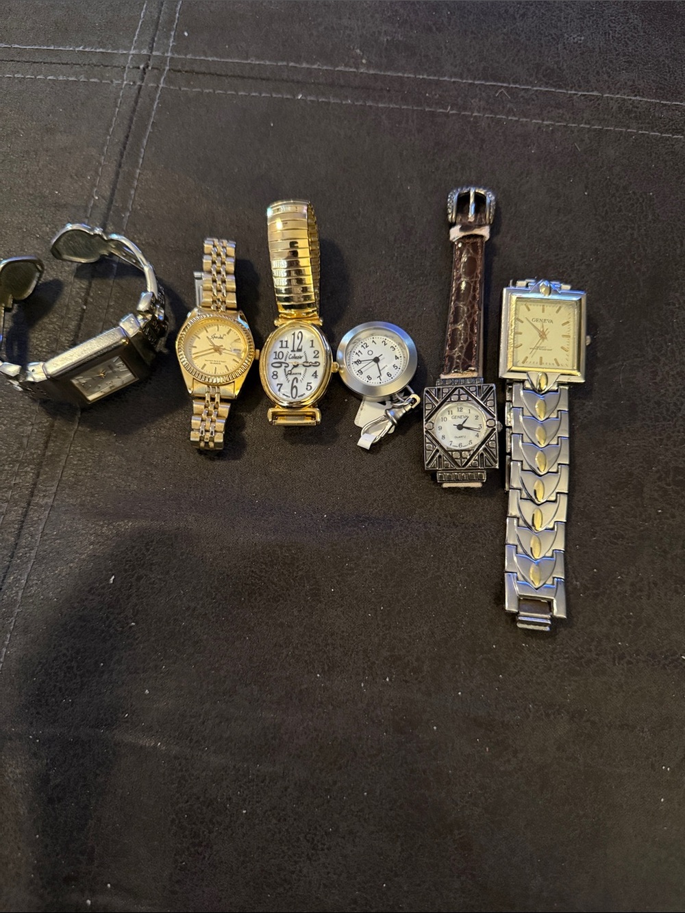 Vintage lot of 6 Watches in Gold, Silver & Brown Accents